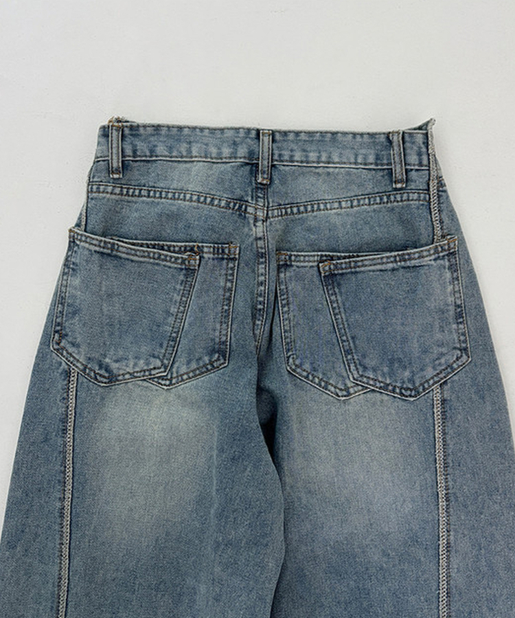 【丈別】ワイドウォッシュデニムパンツ(5color)