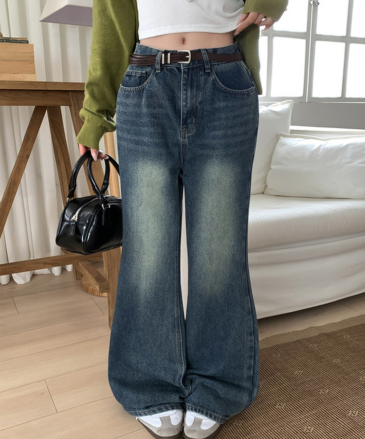 【丈別】ビンテージウォッシュワイドデニムパンツ(5color) DEEP BLUE