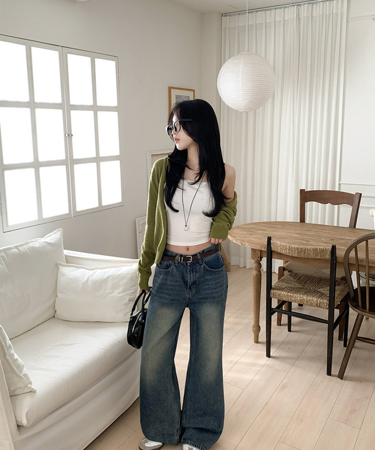 【丈別】ビンテージウォッシュワイドデニムパンツ(5color) DEEP BLUE