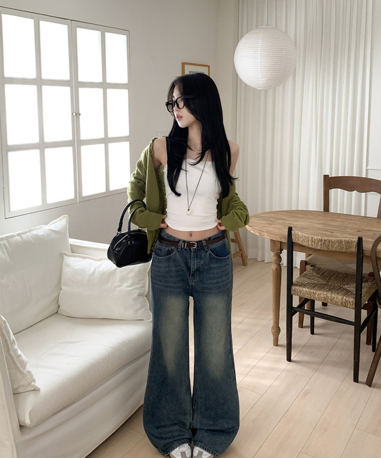 【丈別】ビンテージウォッシュワイドデニムパンツ(5color) DEEP BLUE