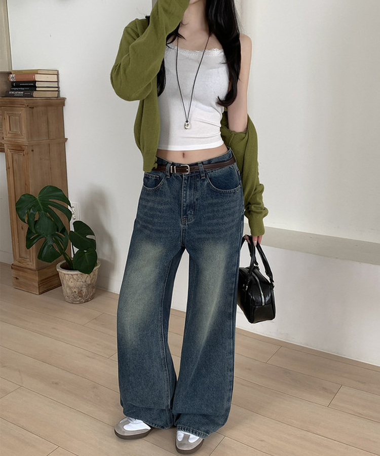 【丈別】ビンテージウォッシュワイドデニムパンツ(5color) DEEP BLUE