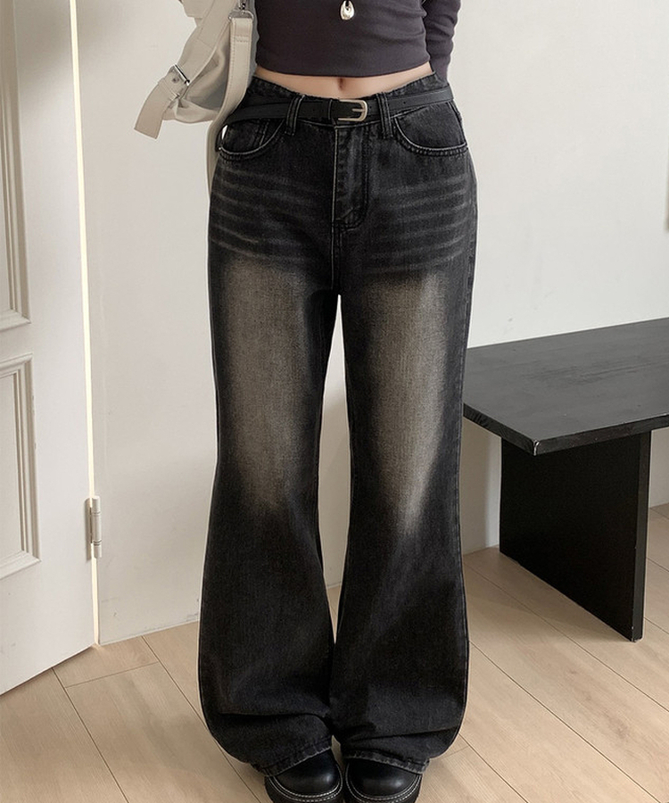 【丈別】ビンテージウォッシュワイドデニムパンツ(5color) BLACK DENIM