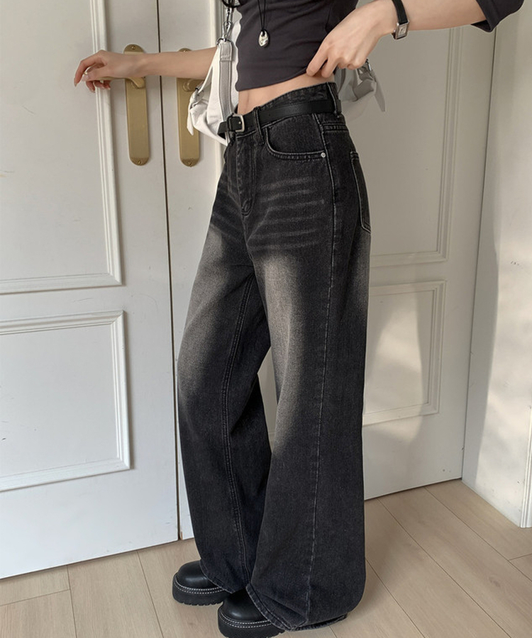 【丈別】ビンテージウォッシュワイドデニムパンツ(5color) BLACK DENIM