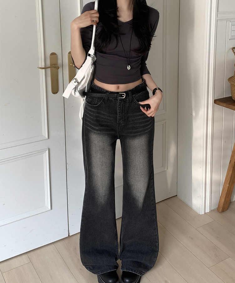 【丈別】ビンテージウォッシュワイドデニムパンツ(5color) BLACK DENIM