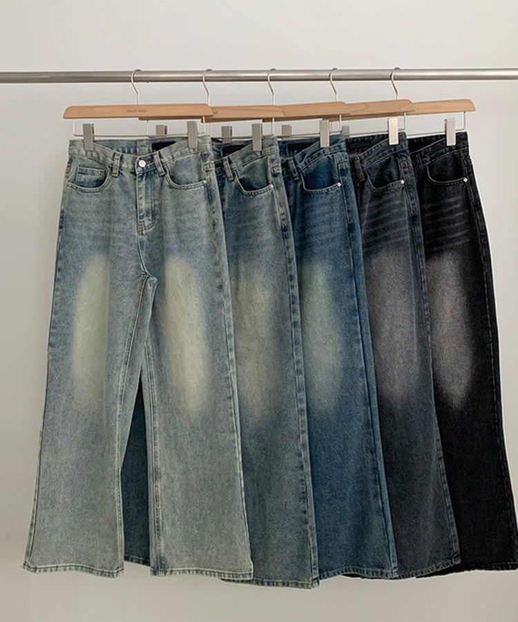 【丈別】ビンテージウォッシュワイドデニムパンツ(5color)