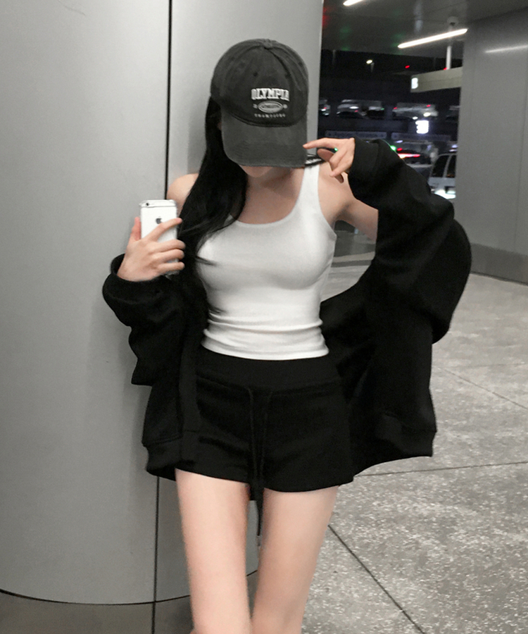제느 페이크 포켓 반바지 밴딩 면바지 편한바지 3부 숏팬츠 트레이닝 포켓 스트랩 끈조절 체형보정 데일리룩 꾸안꾸 봄 신상봄반바지 블랙