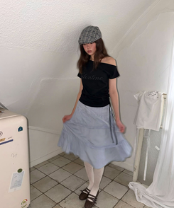 ティアードチェックミディスカート BLUE