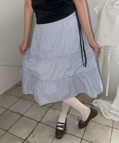 ティアードチェックミディスカート BLUE