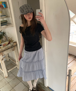 ティアードチェックミディスカート BLUE