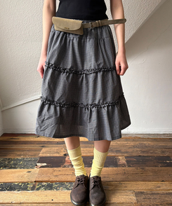 ティアードチェックミディスカート BLACK