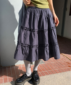 ティアードチェックミディスカート NAVY