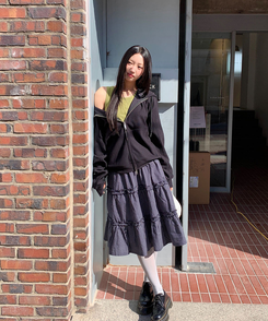 ティアードチェックミディスカート NAVY