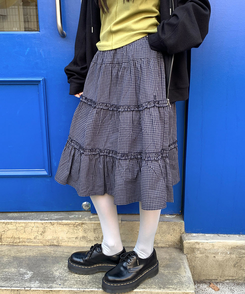 ティアードチェックミディスカート NAVY