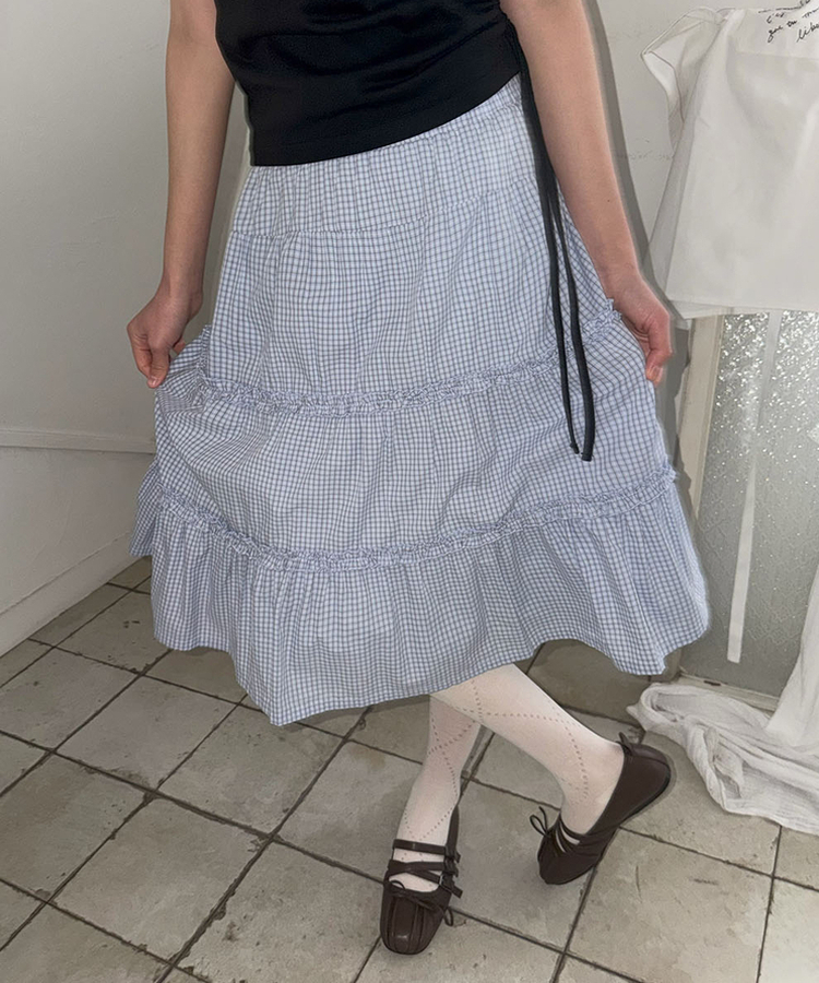 ティアードチェックミディスカート BLUE