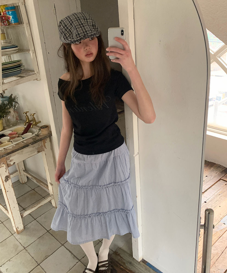 ティアードチェックミディスカート BLUE