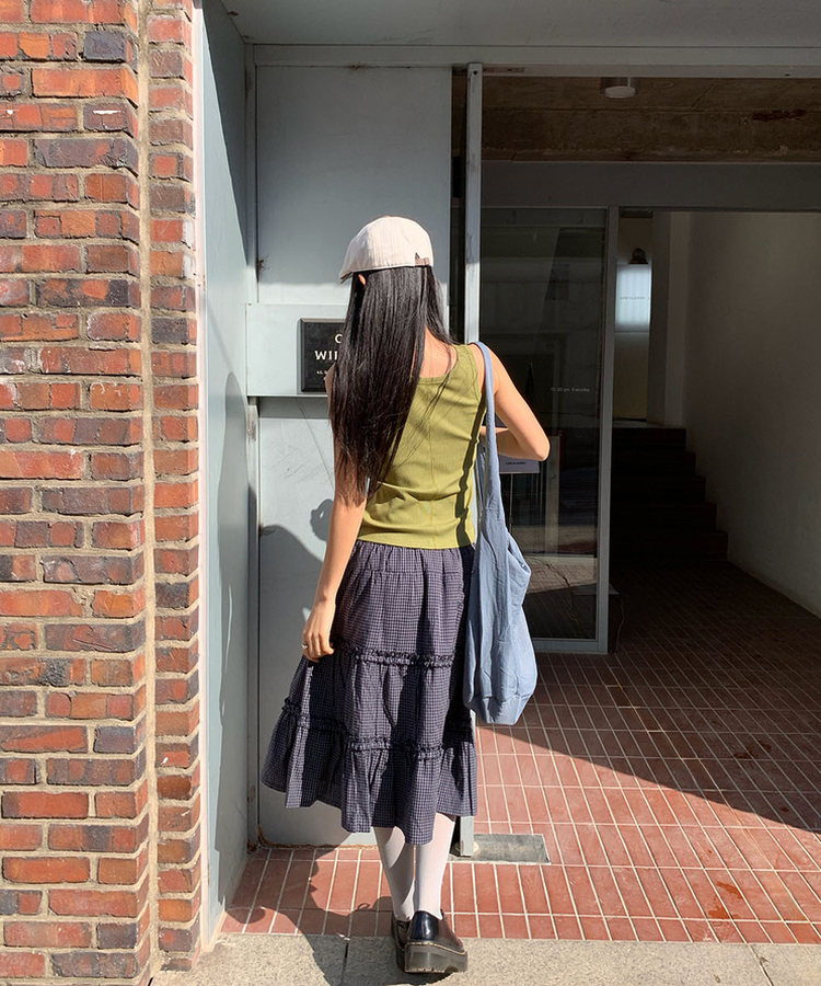 ティアードチェックミディスカート NAVY