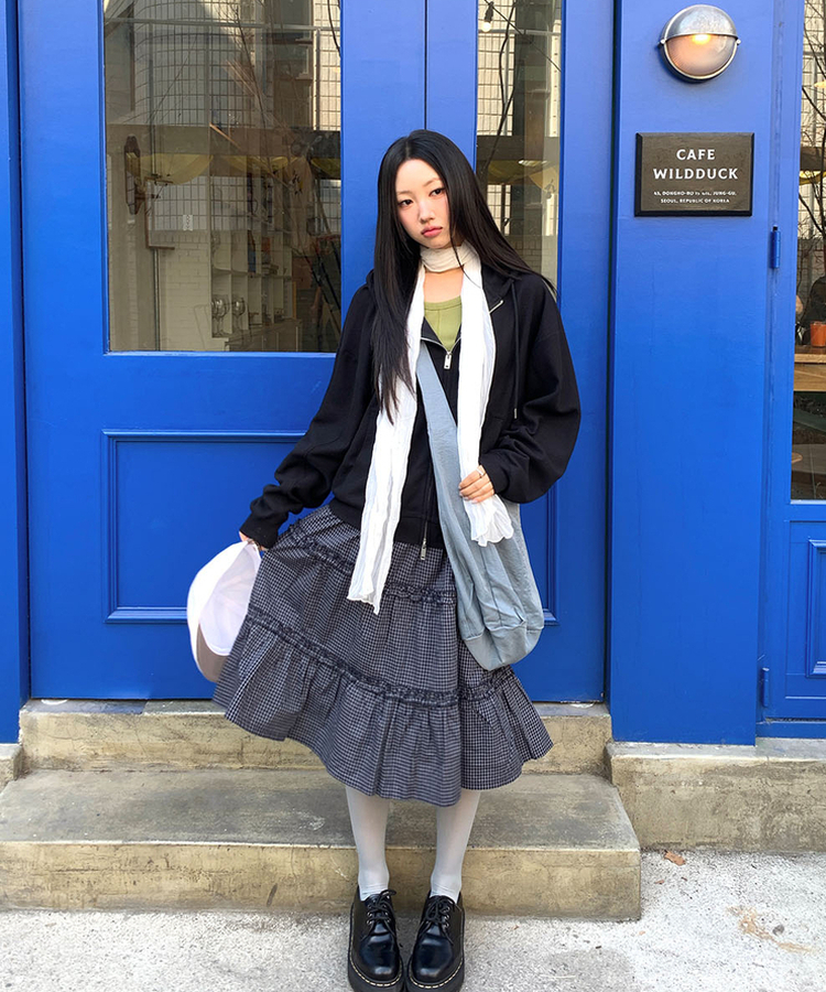 ティアードチェックミディスカート NAVY