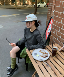 ストライプ長袖Tシャツ CHARCOAL