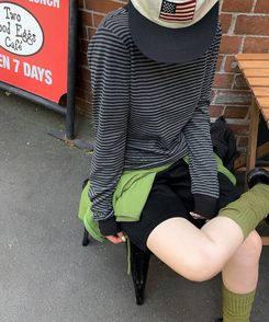 ストライプ長袖Tシャツ CHARCOAL