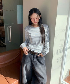 ストライプ長袖Tシャツ GREY