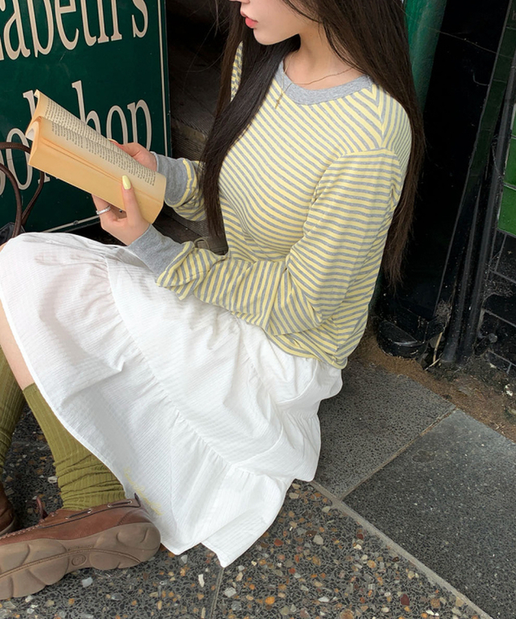 ストライプ長袖Tシャツ LEMON