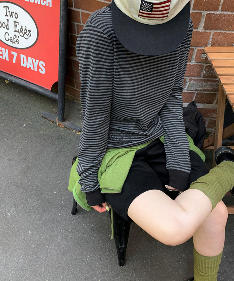 ストライプ長袖Tシャツ CHARCOAL