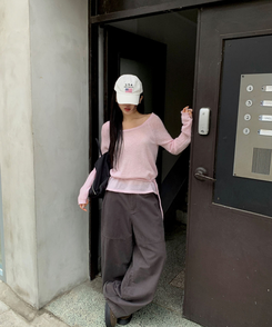 切替ラインコットンパンツ CHARCOAL