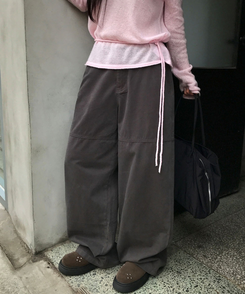 切替ラインコットンパンツ CHARCOAL