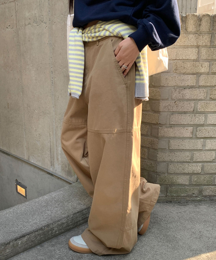 切替ラインコットンパンツ BEIGE