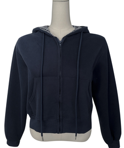 チェックバイカラー長袖フードジップアップ(5color)