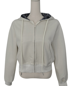 チェックバイカラー長袖フードジップアップ(5color)