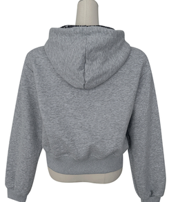 チェックバイカラー長袖フードジップアップ(5color)