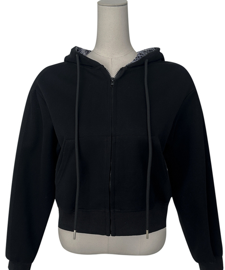 チェックバイカラー長袖フードジップアップ(5color)