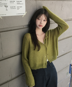 デイリーラウンドネック長袖カーディガン(9color) OLIVE