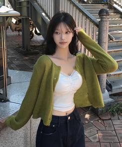 デイリーラウンドネック長袖カーディガン(9color) OLIVE