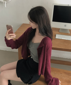 デイリーラウンドネック長袖カーディガン(9color) BURGUNDY