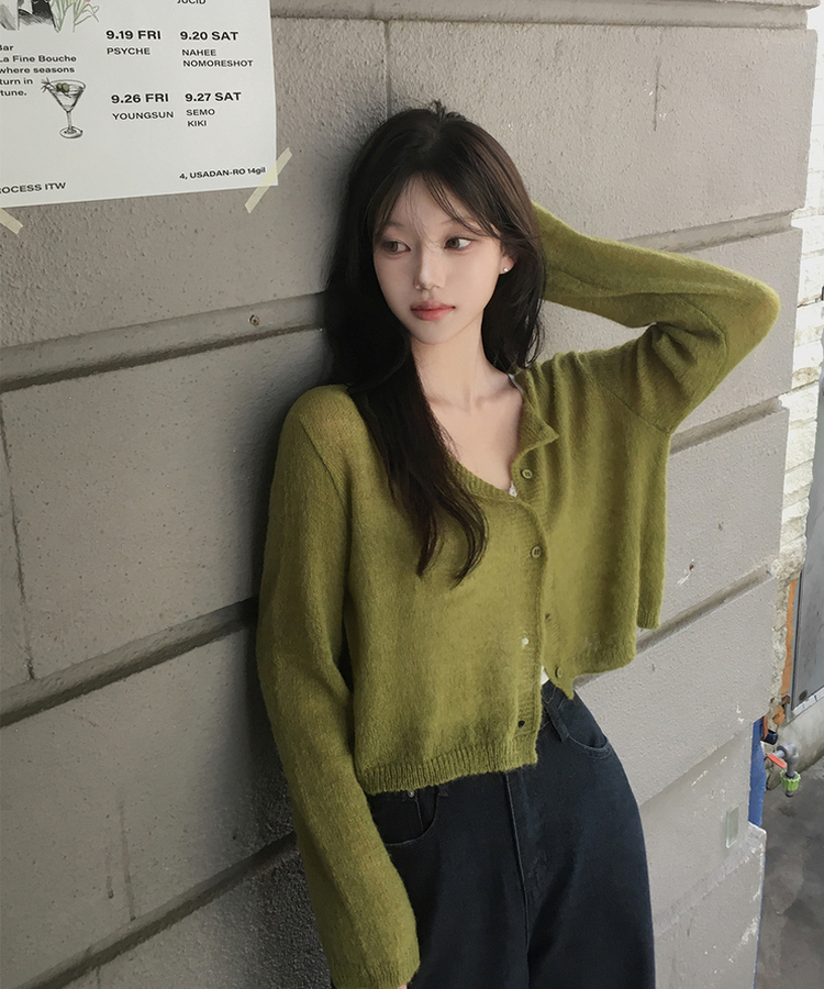 デイリーラウンドネック長袖カーディガン(9color) OLIVE