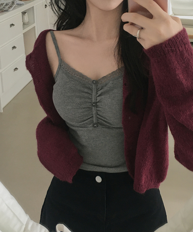 デイリーラウンドネック長袖カーディガン(9color) BURGUNDY