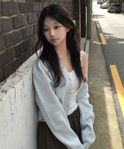 ベーシックVネック長袖ニットカーディガン(13color) SKY BLUE