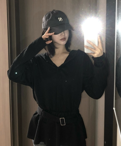 フードベルト長袖ワンピース BLACK