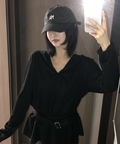 フードベルト長袖ワンピース BLACK