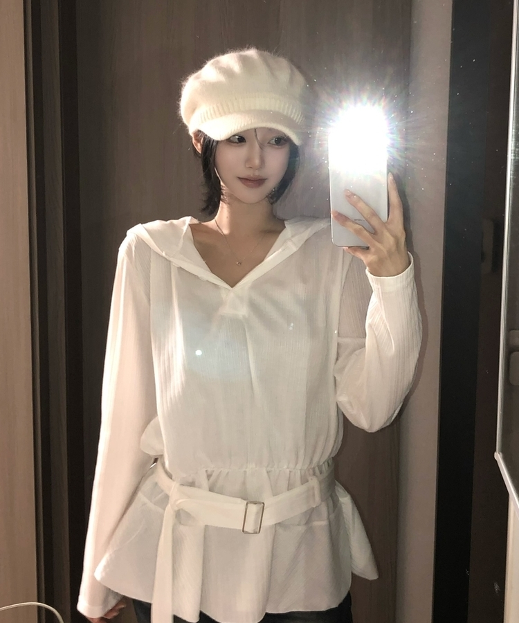 フードベルト長袖ワンピース IVORY