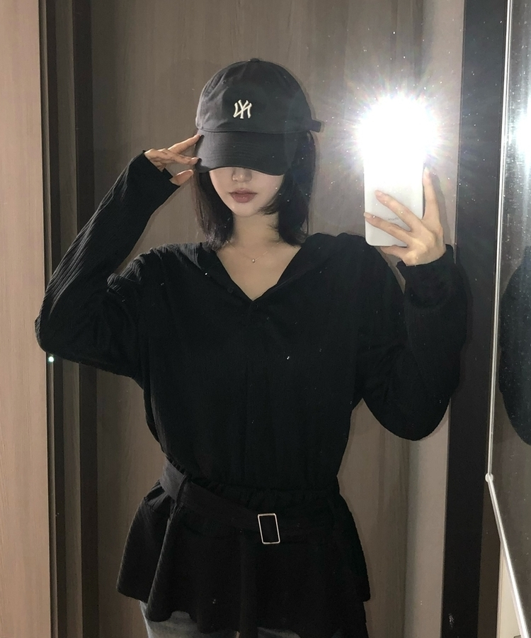 フードベルト長袖ワンピース BLACK