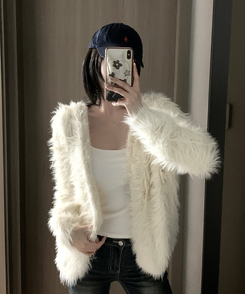 フード付きファカーディガン IVORY