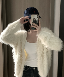 フード付きファカーディガン IVORY