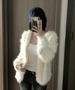 フード付きファカーディガン IVORY