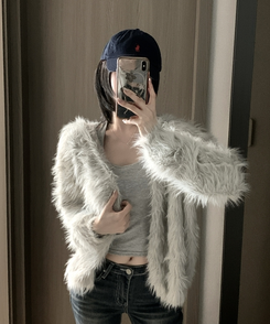 フード付きファカーディガン GREY