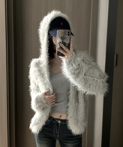 フード付きファカーディガン GREY