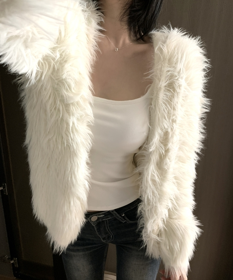 フード付きファカーディガン IVORY