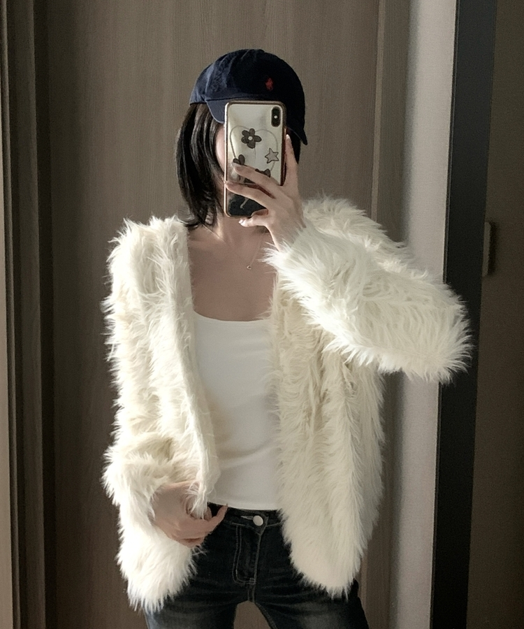 フード付きファカーディガン IVORY